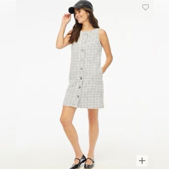J. Crew Black and White Sleeveless Tweed Button Front Shift Dress NWT Size 8 - Picture 1 of 6